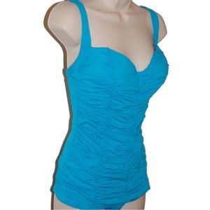 DKNY blue shirred tankini